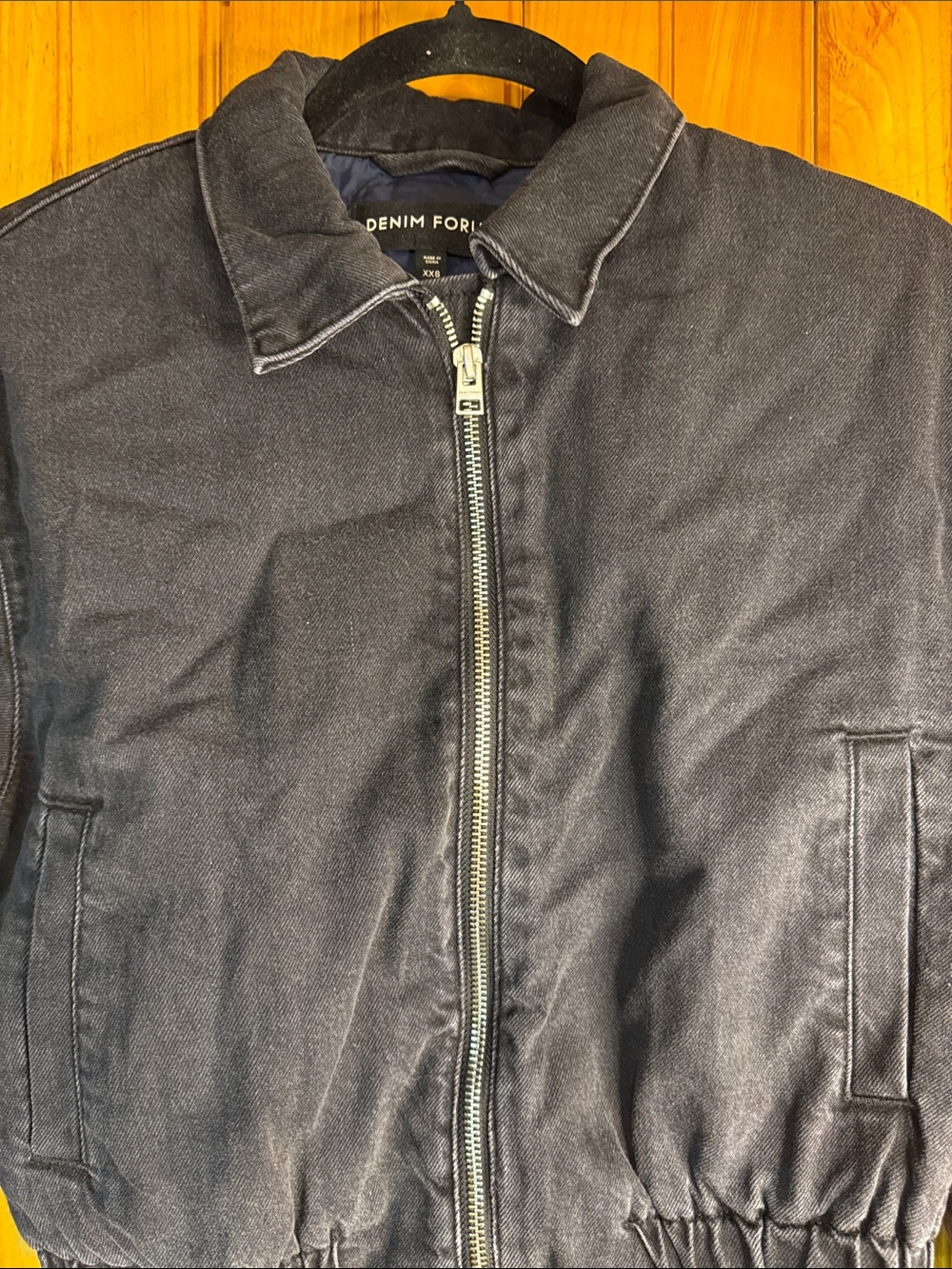 Aritzia Denim Forum Black Cropped Insulated Bomber Jacket- Slight Oversized Fit - Picture 5 of 12
